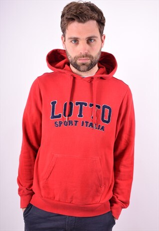 LOTTO MENS VINTAGE HOODIE JUMPER MEDIUM RED 90'S