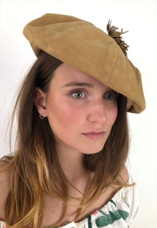 VINTAGE 1970'S FESTIVAL HAT IN SUEDE BAKER BOY