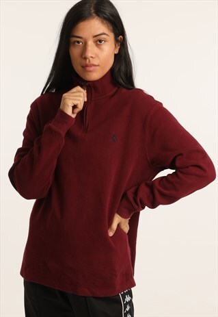 VINTAGE RALPH LAUREN EMBROIDERED LOGO 1/4 ZIP SWEATSHIRT