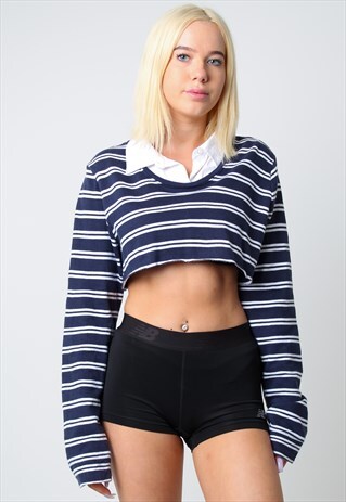VINTAGE RALPH LAUREN REWORKED CROP TOP IN BLUE MEDIUM