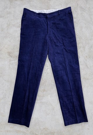 VINTAGE BLUE CORDUROY PANTS TROUSERS MADE IN ENGLAND W36 L29
