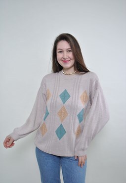 80s abstract sweater, relaxed retro jumper LARGE size casual