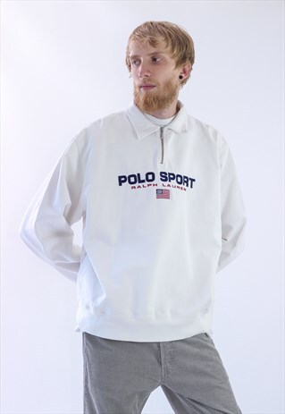 RARE 90S VINTAGE MENS POLO SPORT LOGO BIG COLLAR SWEATSHIRT