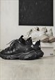 HIGH PLATFORM SNEAKERS TRACTOR SOLE GRUNGE SHOES IN BLACK