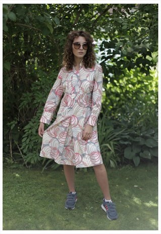 VINTAGE 80'S MIDI MULTICOLOR LONG SLEEVES BOW DRESS