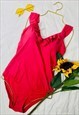 VINTAGE 90'S FRILL STRAP BRIGHT PINK SWIMSUIT