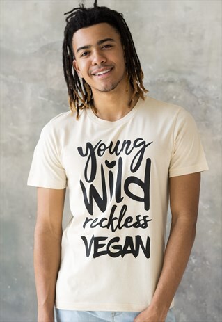 WILD RECKLESS VEGAN MEN'S GRAPHIC SLOGAN PRINTED T SHIRT TEE