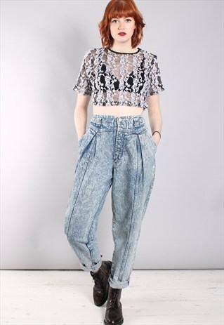 VINTAGE 80S ACID WASH HIGH WAISTED PLEAT MOM JEANS