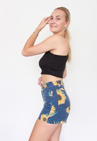 VINTAGE 90S SUNFLOWER FLORAL PATTERN HIGH WAISTED SHORTS