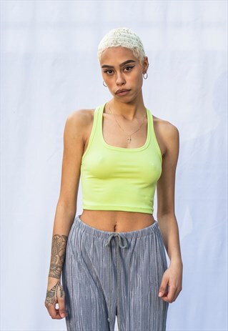 RAZOR BACK CROP TOP WITH SCOOP NECK IN NEON LIME