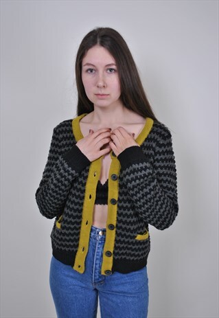 VINTAGE GRANDMA STRIPED CARDIGAN, BOHO SWEATER
