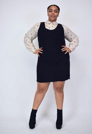 VINTAGE 90'S BLACK CORDUROY FITTED DRESS WITH SIDE BUTTONS