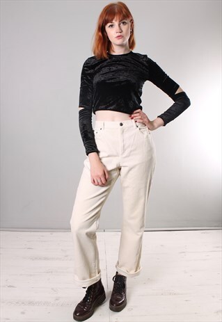 VINTAGE 90S RALPH LAUREN CREAM FLARED CORD TROUSERS