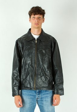 42nd Street 80's Vintage Men M Leather Full zip Jacket Coat