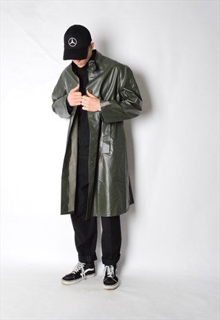 VINTAGE 70S KHAKI GREEN RAIN COAT