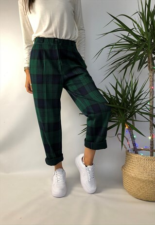 VINTAGE 90S GRUNGE TARTAN PLAID CHECKED CHECK TROUSERS PANTS