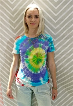 T-Shirt Tie Dye Top Blue Yellow Red Size Small / Medium