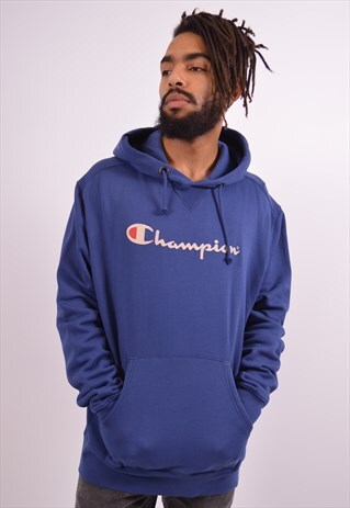 CHAMPION MENS VINTAGE HOODIE JUMPER XXL BLUE 90S
