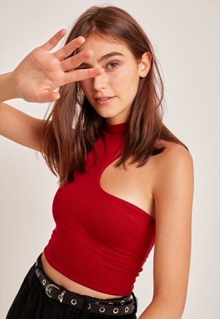 SUBDUED RED ASYMMETRIC TOP