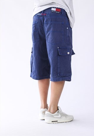 MENS TOMMY HILFIGER PATCH LOGO CARGO COMBAT DENIM SHORTS