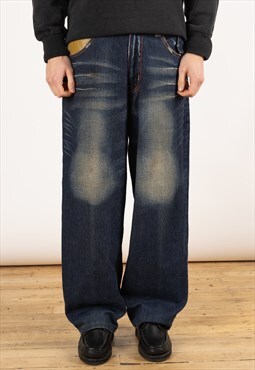 Vintage Premium Baggy Jeans Men's Dark Blue