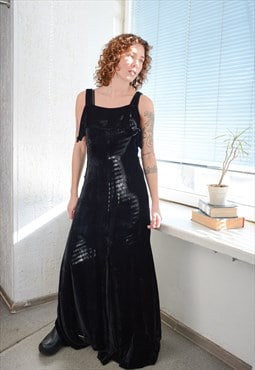 Vintage 70's Black Velvet Maxi Dress