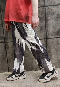 High waist corduroy imitation joggers tie-dye overalls grey