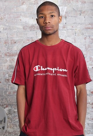 VINTAGE CHAMPION BIG LOGO SPELLOUT T-SHIRT RED