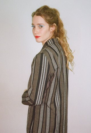 VINTAGE GREY AND BLACK STRIPED BOATING BLAZER STYLE JACKET