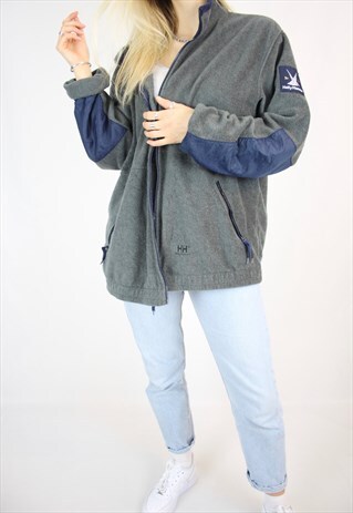 VINTAGE 90S HELLY HANSEN RARE EMBROIDERY LOGO GREY FLEECE