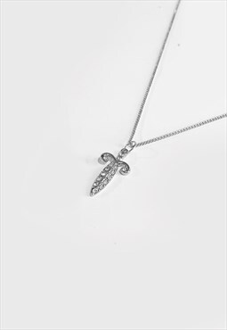 Women's Diamond Dagger Pendant Necklace Chain - Silver