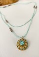 DELICATE AQUA BLUE BEADED JEWEL CHARM NECKLACE