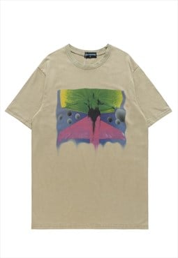 Abstract print t-shirt graffiti top rainbow tee in cream