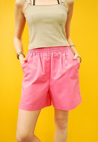 90'S RETRO HIGHWAISTED PINK FESTIVAL DENIM-LIKE SHORTS