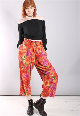 VINTAGE 90S FLORAL PAPERBAG WAIST FESTIVAL TROUSERS