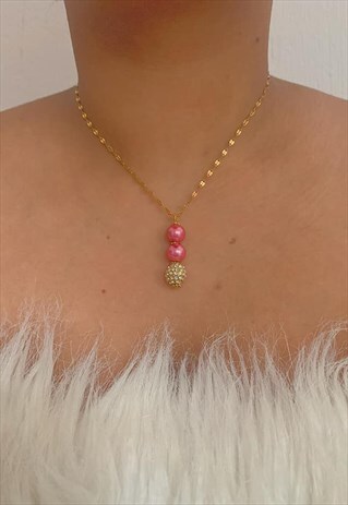 DUSKY PINK AND GOLD SWAROVSKI CRYSTAL AND PEARL NECKLACE