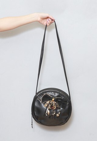 VINTAGE 1980'S BLACK EMBELLISHED LEATHER SHOULDER BAG