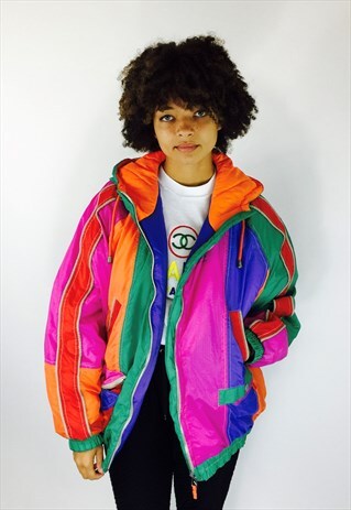 VINTAGE 80S COLOURFUL RAVE BOMBER COAT