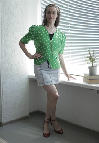 VINTAGE 70'S GREEN SHORT SLEEVE POLKA DOT JACKET
