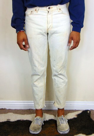 80S 90S HIGH RISE 550 BLEACHED CONTRACTOR CROPPED JEANS 30
