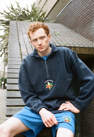 NAVY FLEECE WITH PARADISE ISLAND PARROT EMBROIDERY