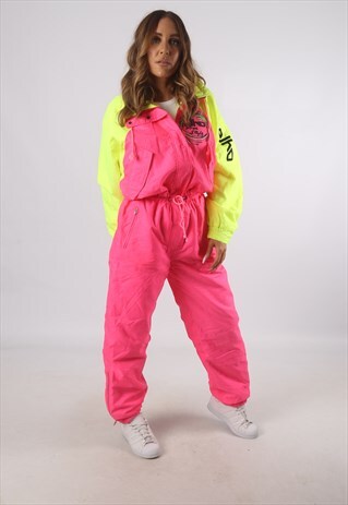 VINTAGE ELHO FULL SKI SUIT SNOW SPORTS NEON UK 12 M (93X)