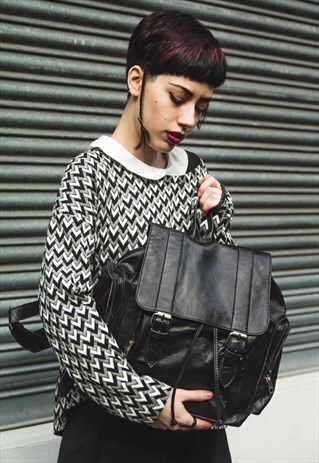 BLACK LEATHER RETRO CITY BACKPACK