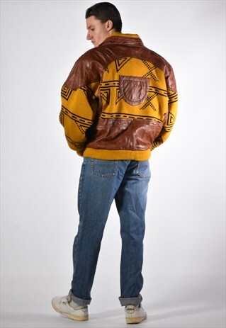 VINTAGE 1980S NAVAJO ABSTRACT LEATHER JACKET