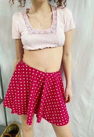 VINTAGE 70S BOHEME PARISIAN CHIC MINI SKIRT POLKA DOT PRINT