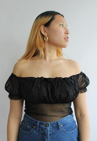 BLACK SHEER OFF SHOULDER TOP