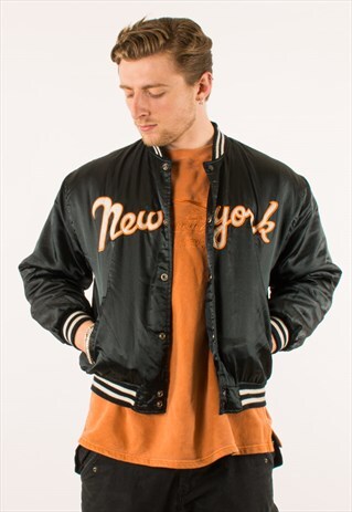 VINTAGE 80S BLACK NEW YORK VARSITY JACKET