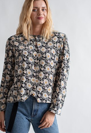 VINTAGE 80S FUNKY BLOUSE WITH FLOWER PATTERN