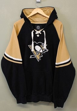 Vintage NHL Penguins Hoodie Black Beige With Logo