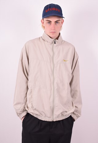 NIKE MENS VINTAGE TRACKSUIT TOP JACKET MEDIUM BEIGE 90S